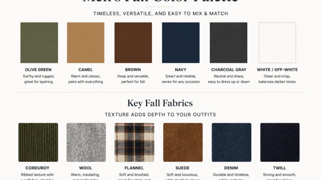 Men's fall color palette and fabric guide