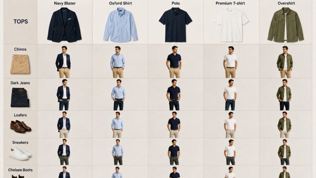 Smart casual capsule wardrobe mix and match outfit combinations