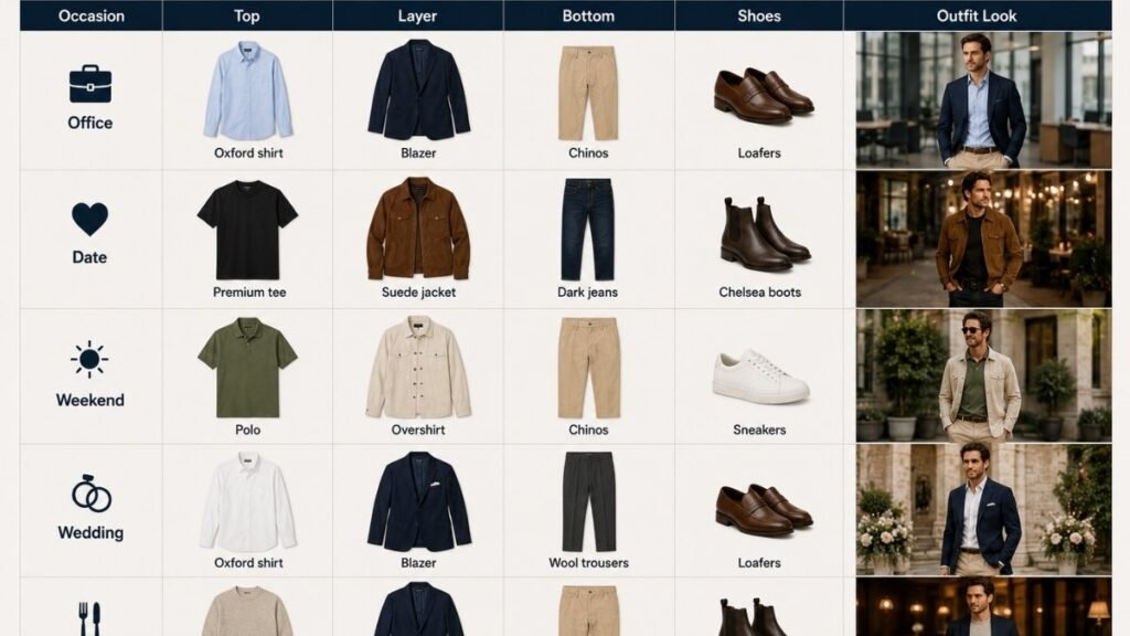 Smart casual outfit formulas for different men's occasions